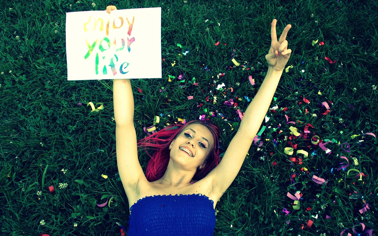 girl pink hair grass free photo