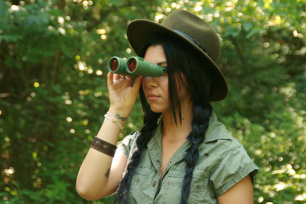 girl expedition binoculars free photo