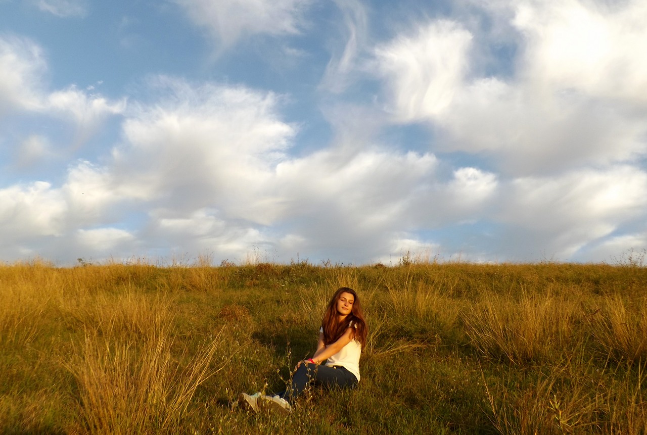 girl cloud grass free photo