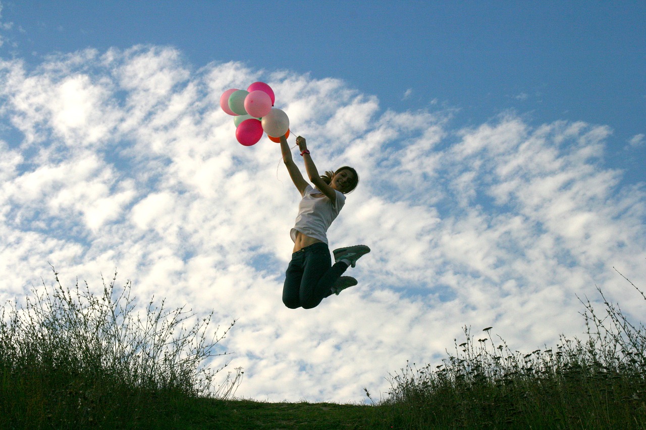 girl balloons bounce free photo