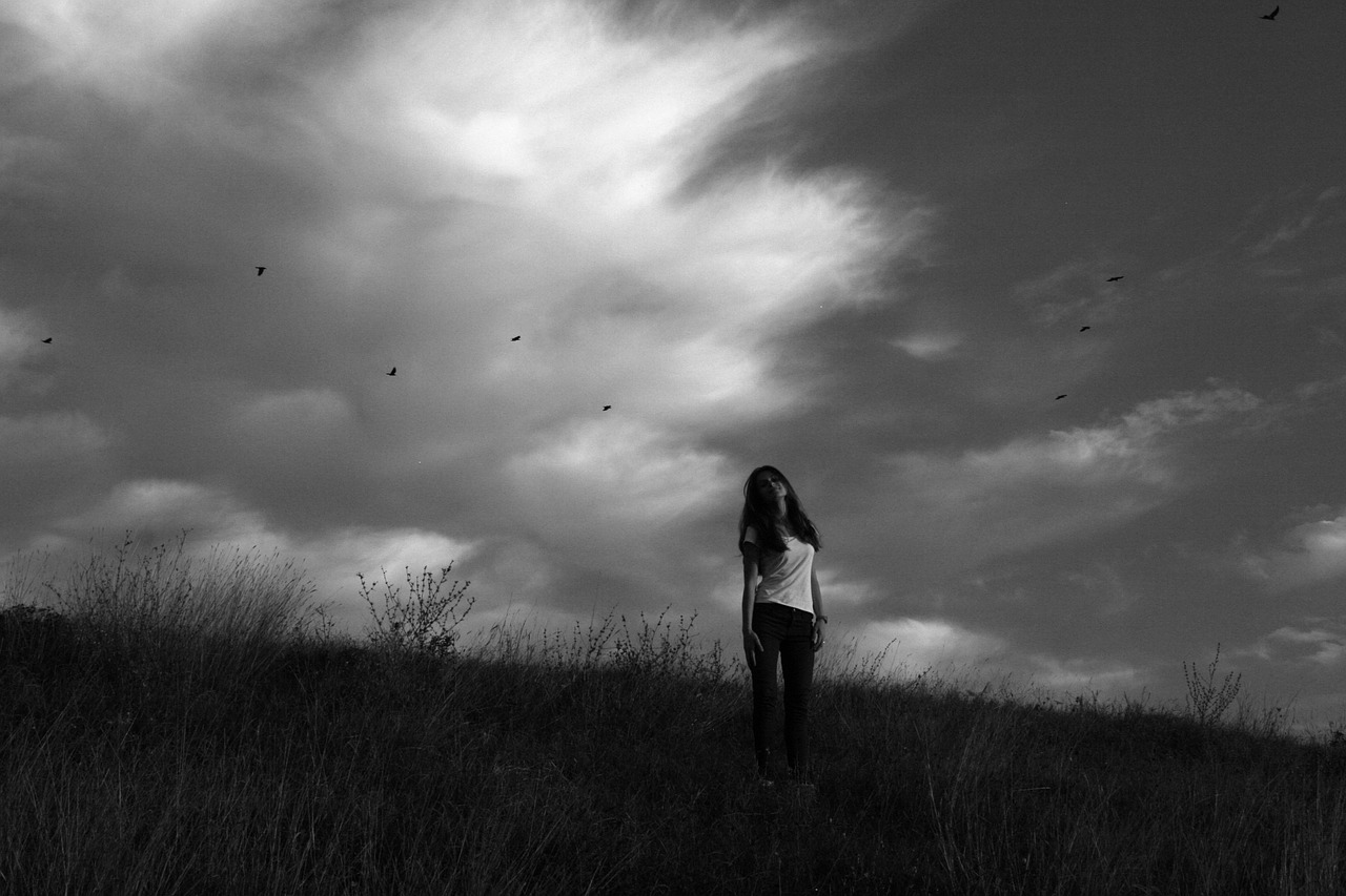 girl cloud grass free photo