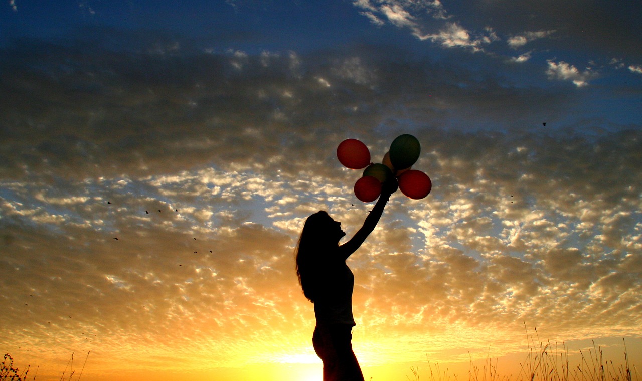 girl sunset balloons free photo