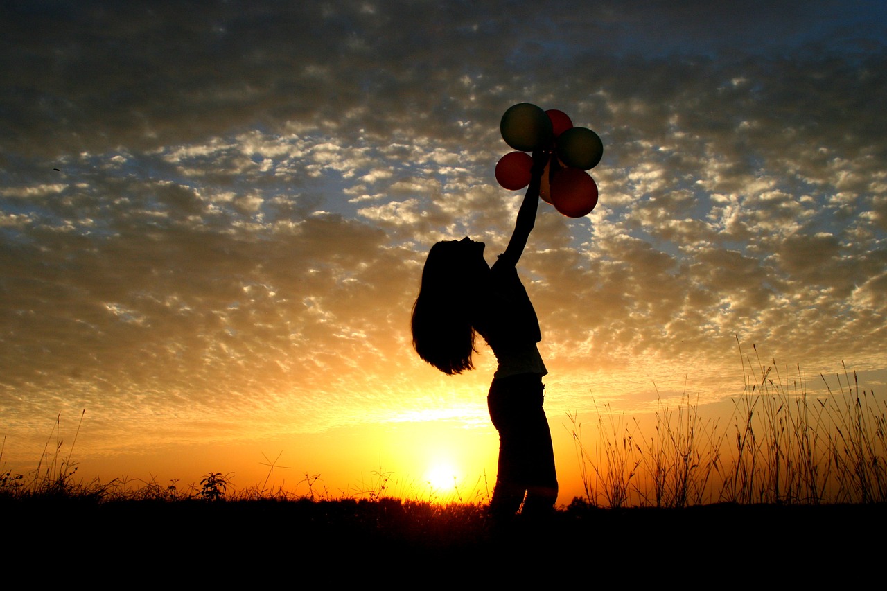 girl sunset balloons free photo