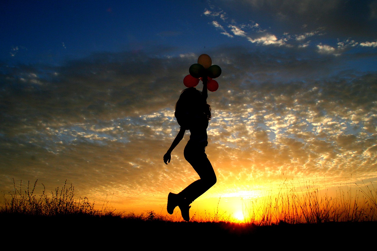 girl sunset balloons free photo