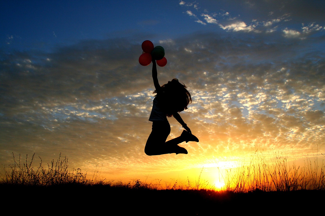 girl sunset balloons free photo