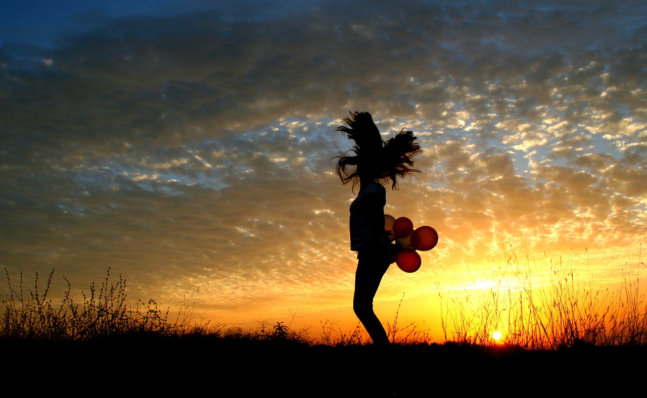 girl sunset balloons free photo