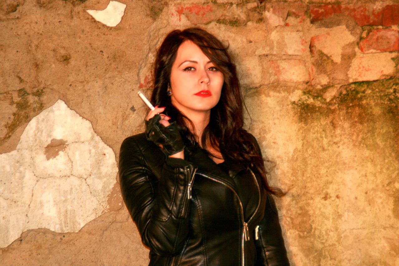 girl leather jacket cigarette free photo