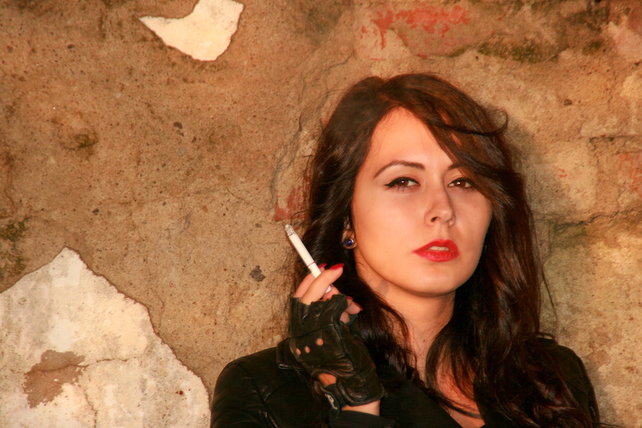 girl leather jacket cigarette free photo