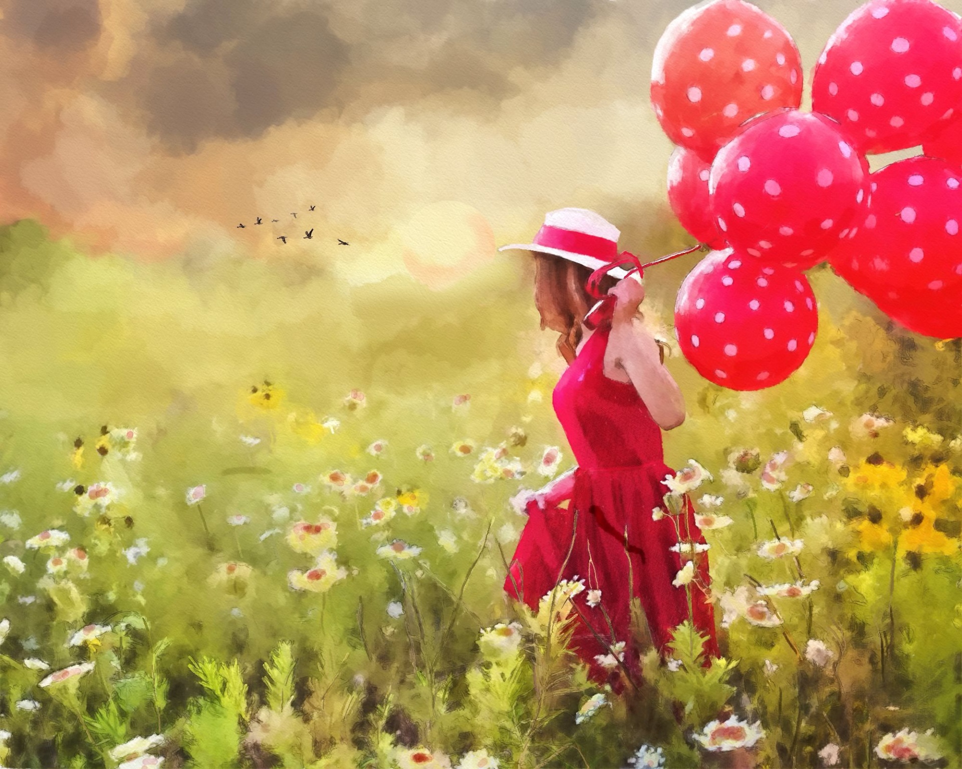 landscape girl balloons free photo