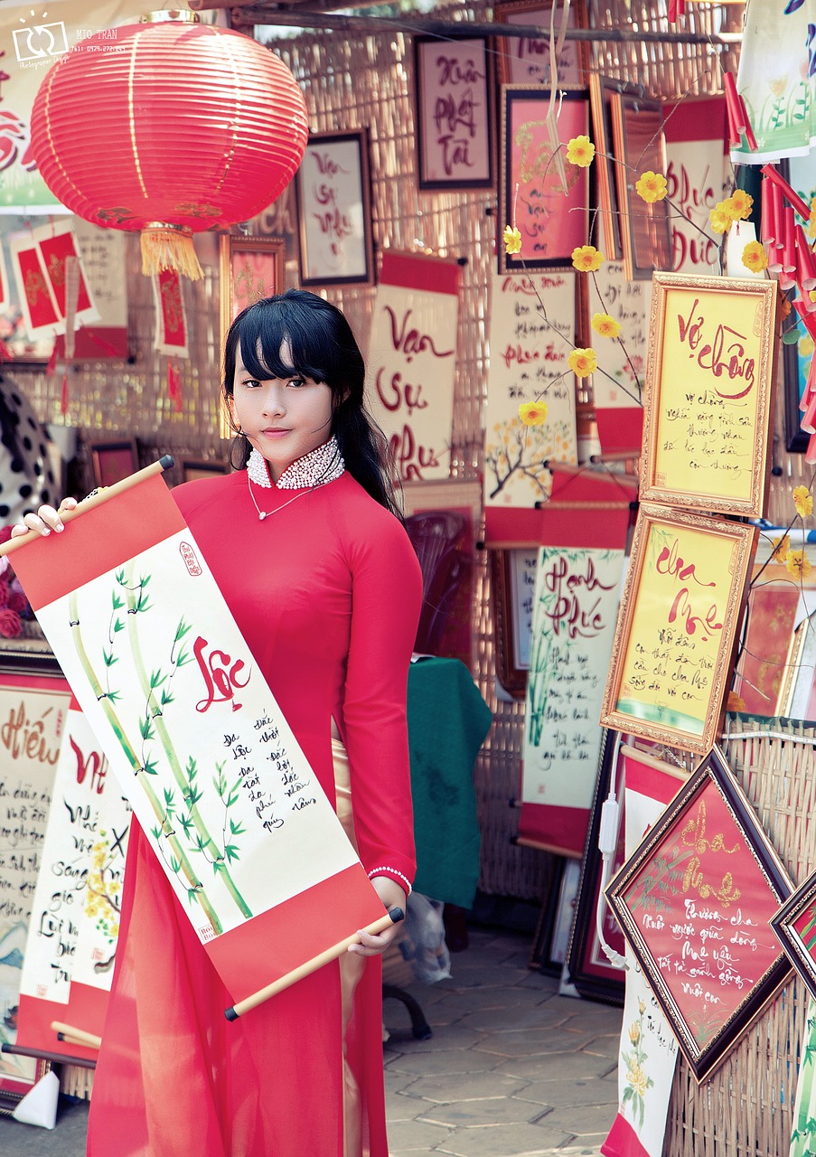 calligraphy spring women in vietnam free photo