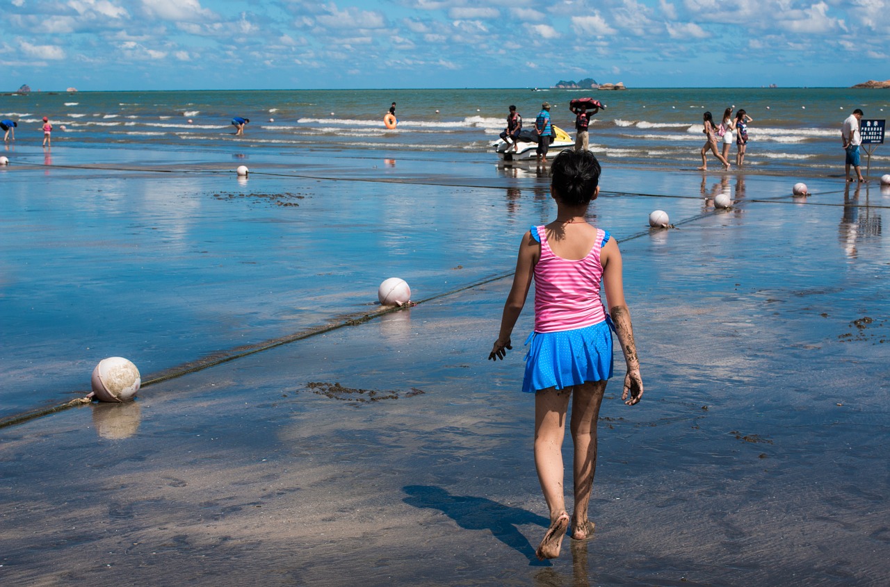 girls beach blue sky free photo