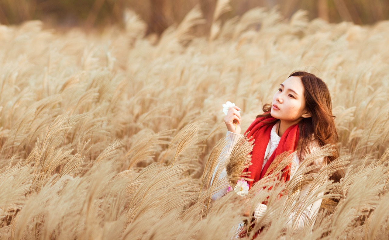 girls girl with a red scarf reeds girl free photo