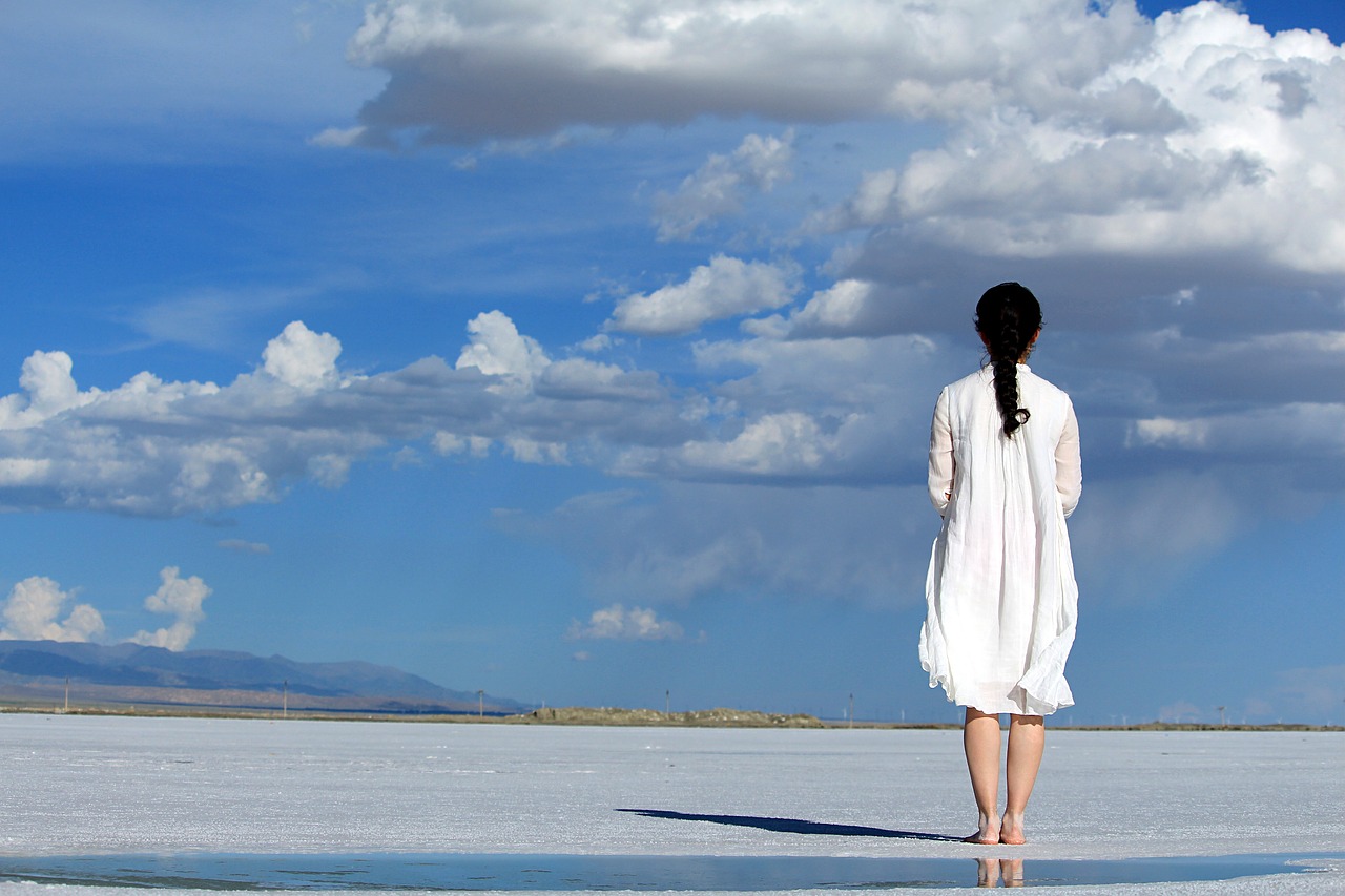 girls blue sky white free photo