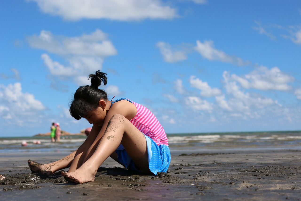 girls beach blue sky free photo