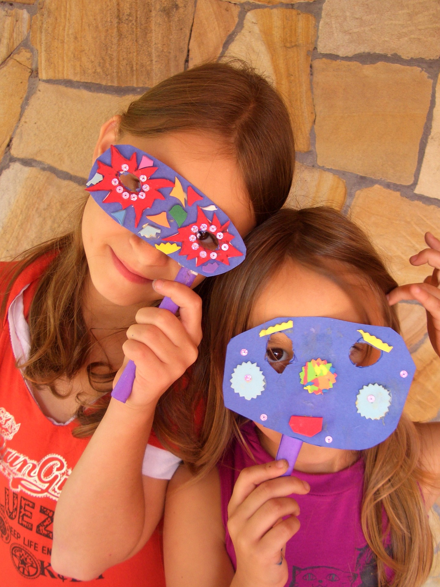 girls sisters masks free photo