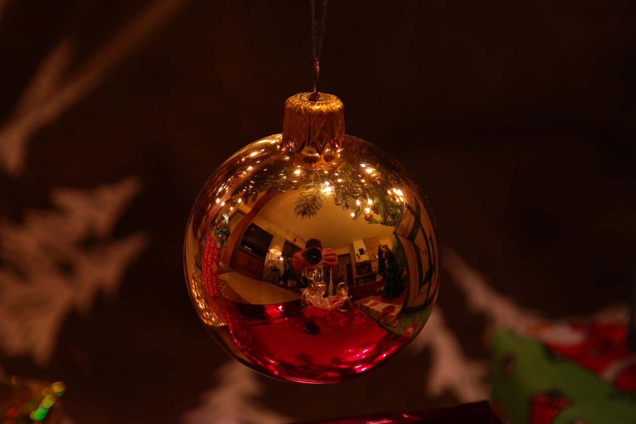 glass ball golden christmas ornament free photo