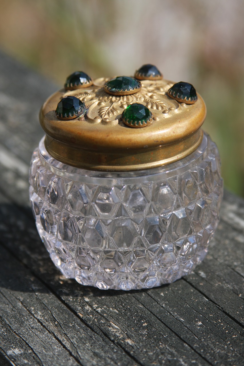 glass jar jeweled vintage jar vintage perfume jar free photo