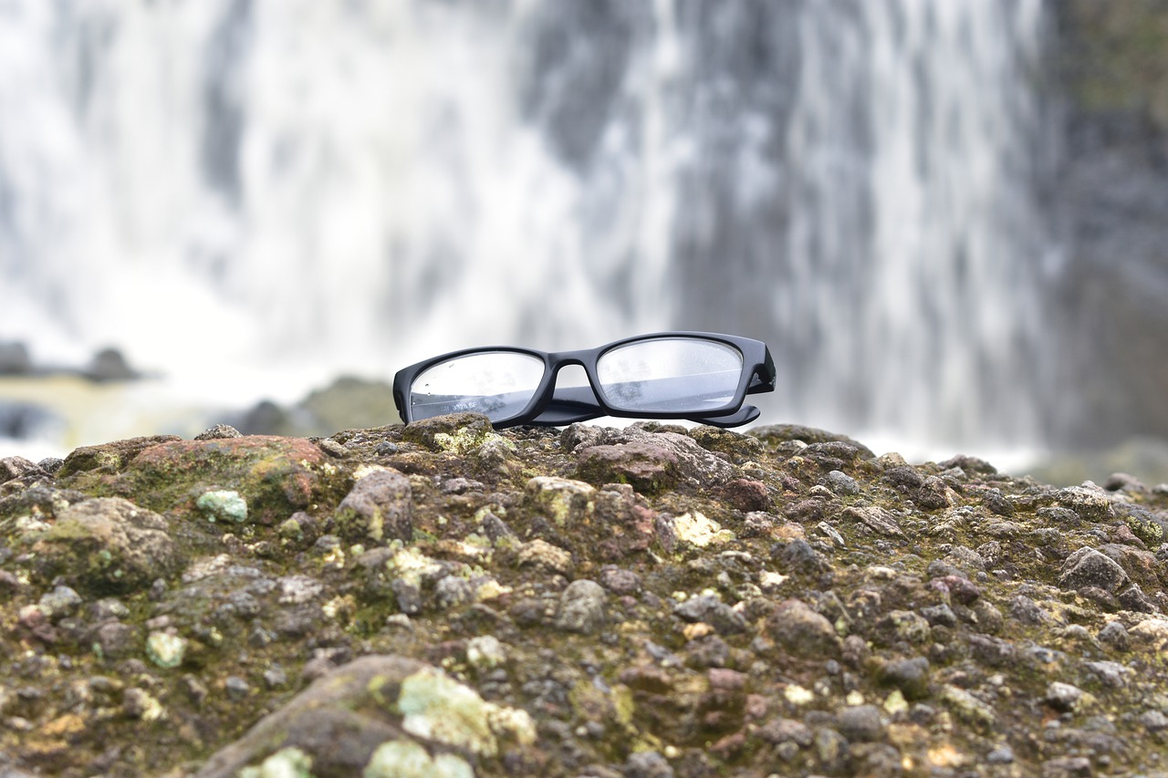 glasses waterfall nature free photo