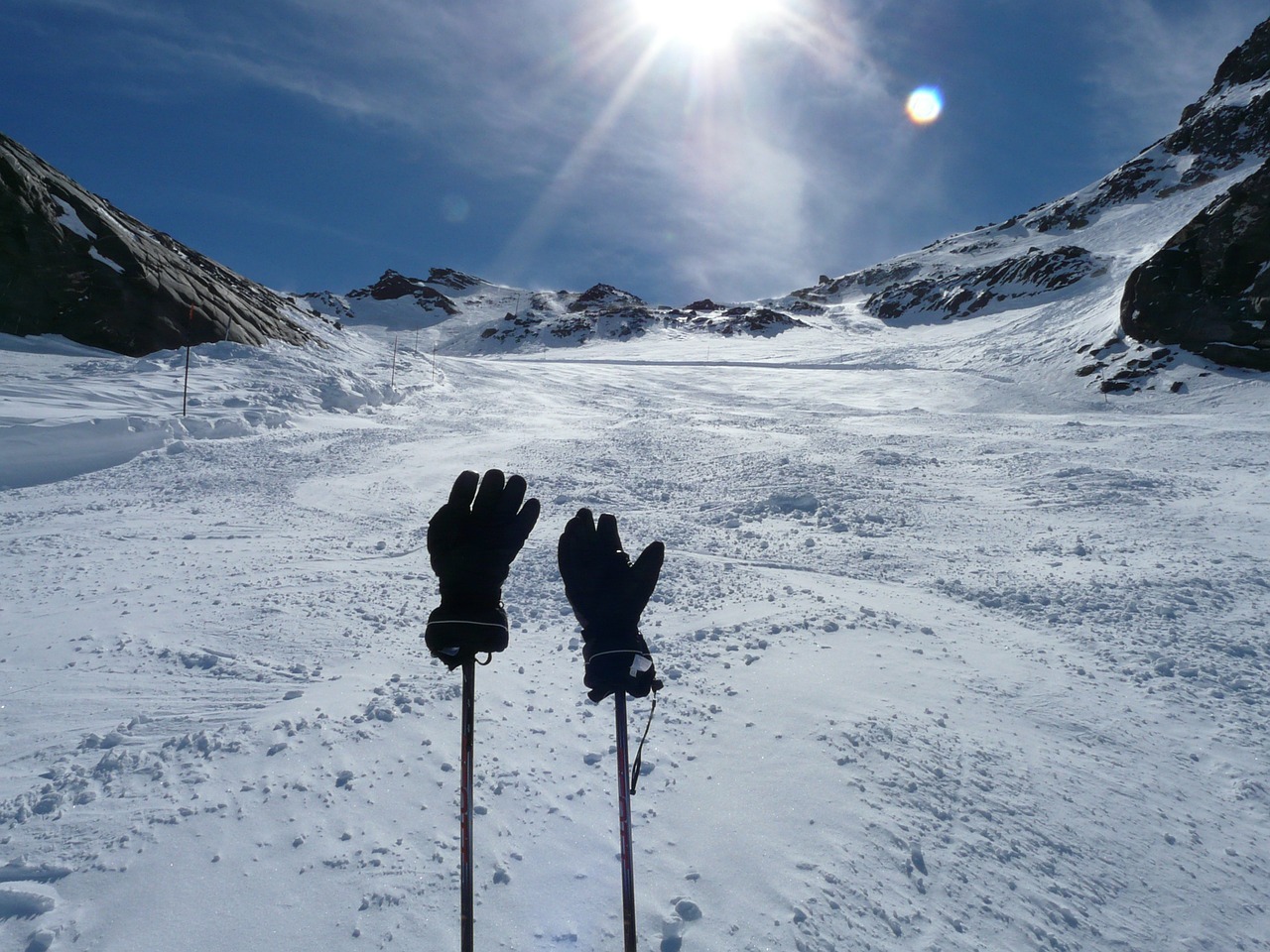 gloves ski poles winter free photo
