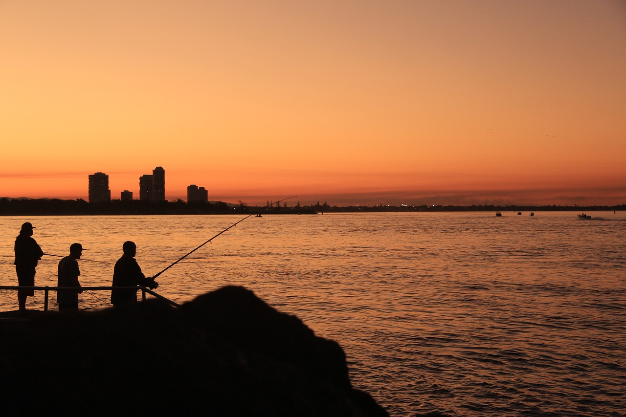 gold coast fishing sunset free photo