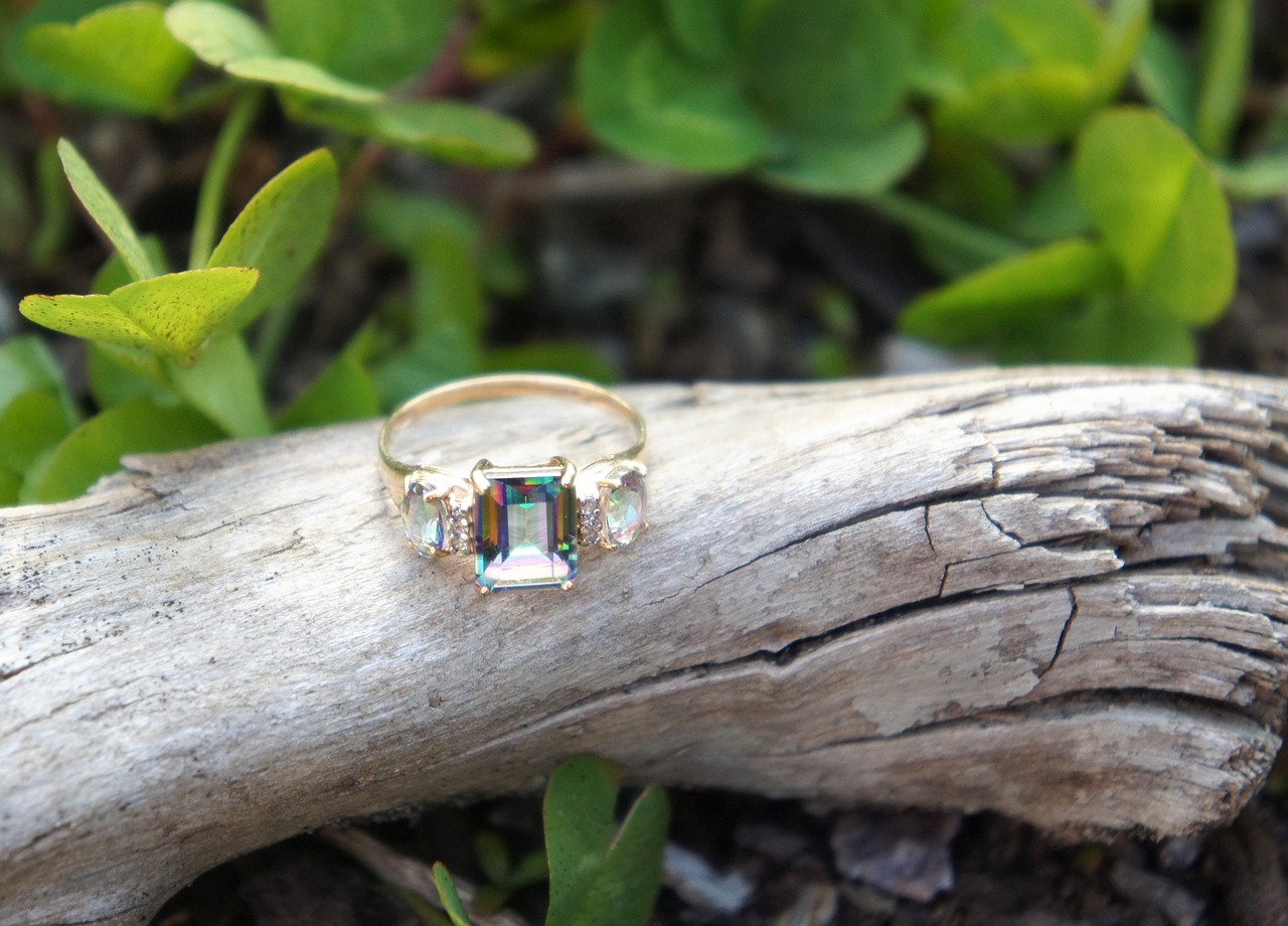 gold ring crystal driftwood free photo