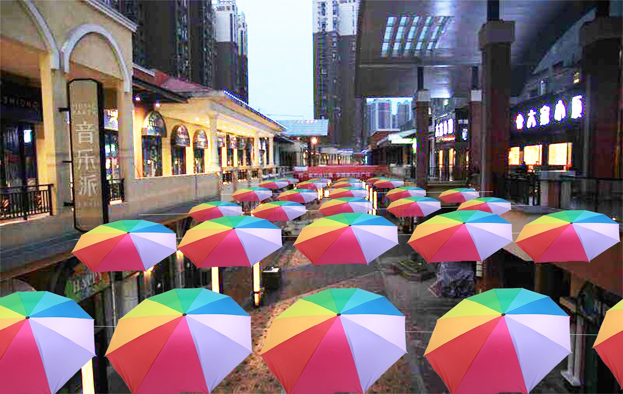 gold street landscaping umbrella mei chen commercial street mei chen free photo