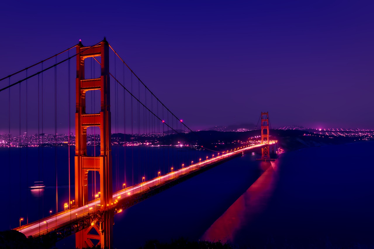 golden gate bridge night evening free photo