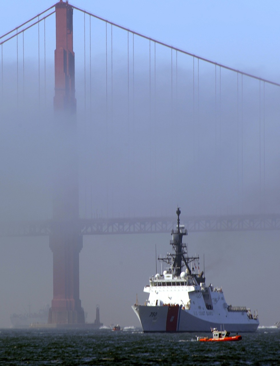 golden gate bridge fog ship free photo