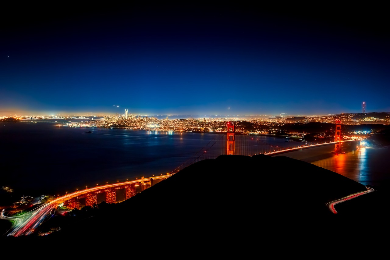 golden gate bridge night evening free photo