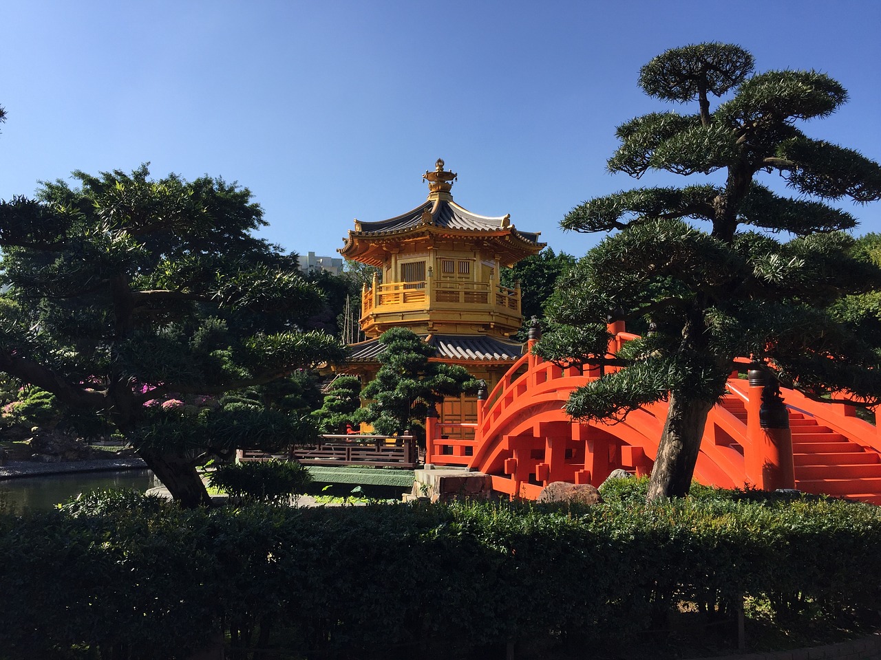 golden pavilion tang dynasty garden free photo