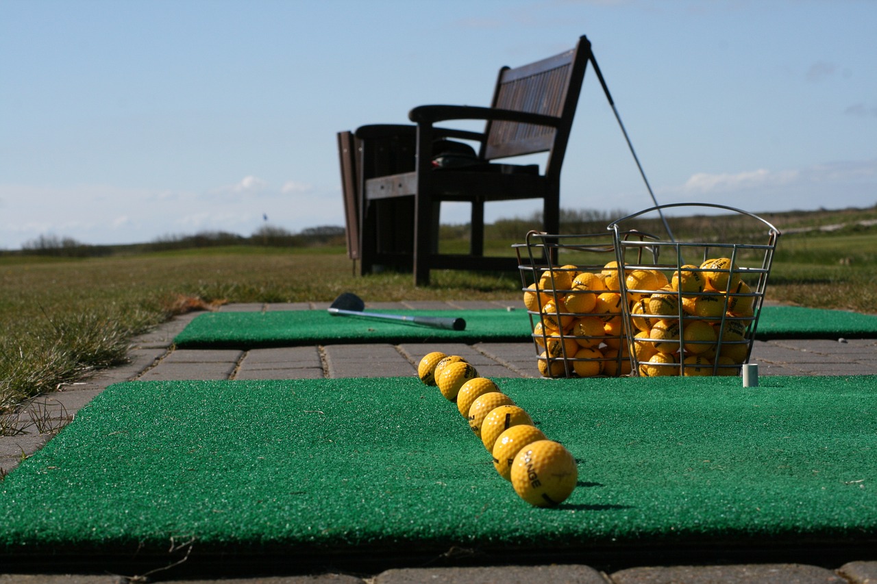 golf driving range line up free photo