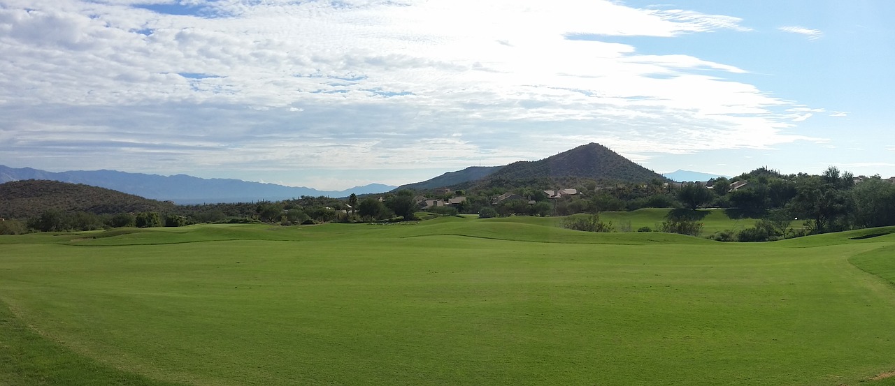 golf course blue skyline grass free photo