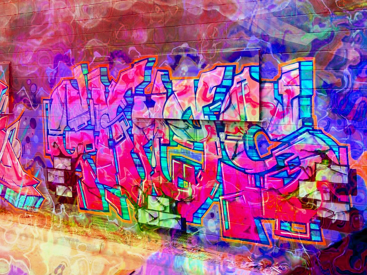 graffiti bricks pink free photo