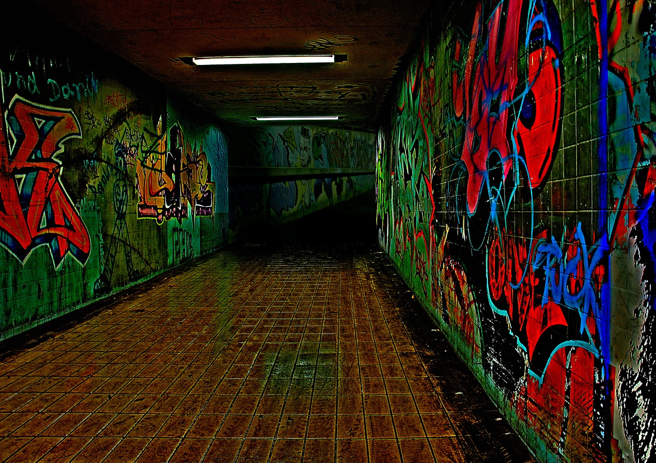 graffiti night underpass free photo