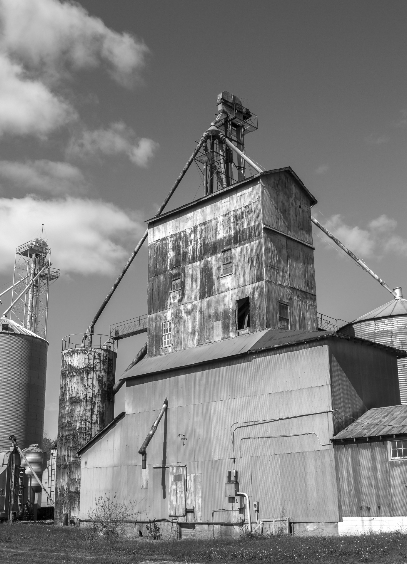 grain corn beans rural elevator silo scale black white monochrome free photo
