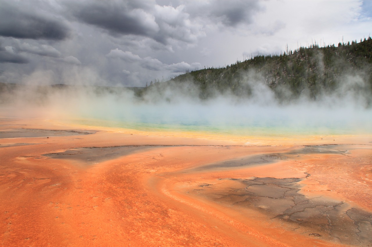 grand prismatic spring yellowstone steam free photo