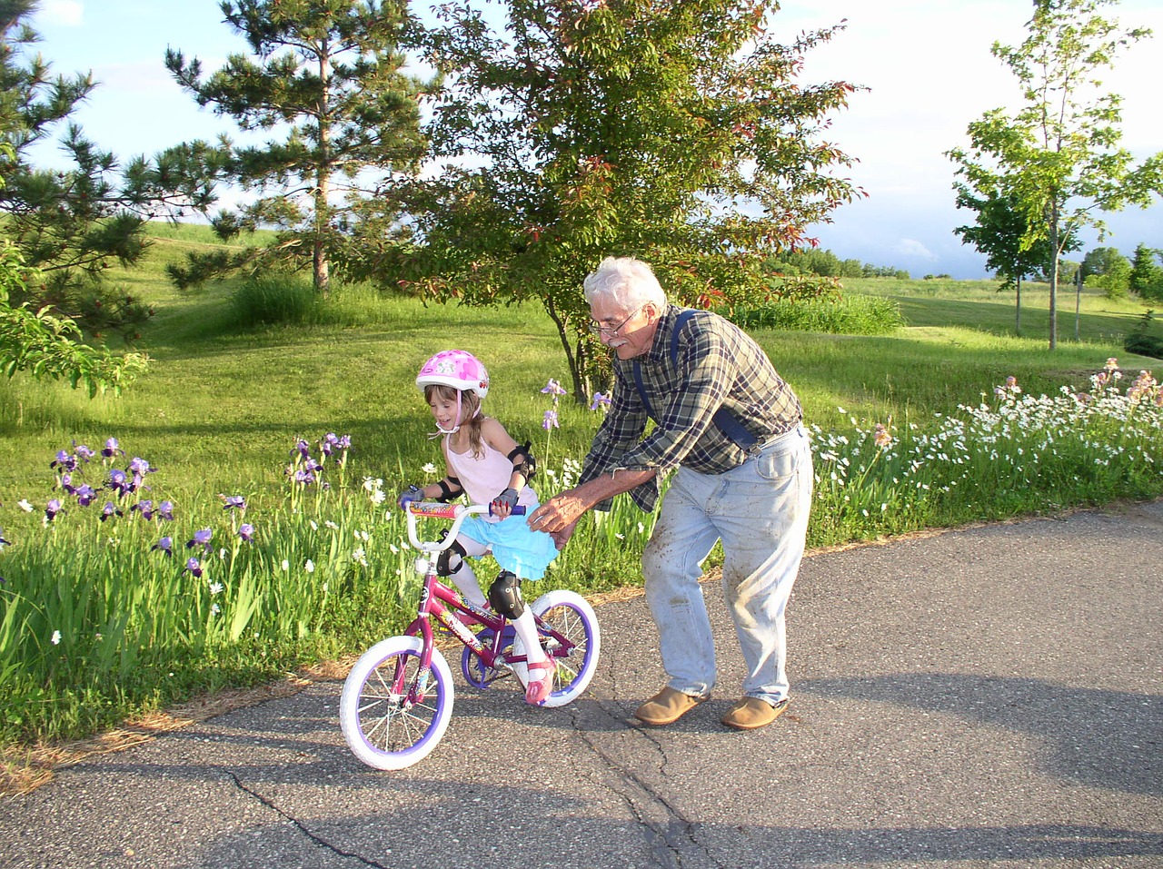 grandparents bicycle girl free photo