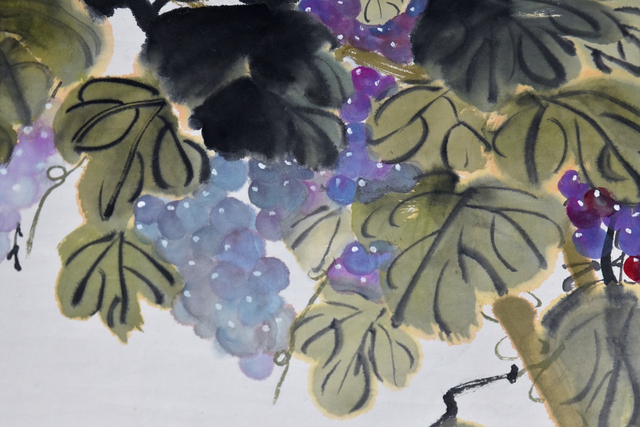 grapes chinese painting fruit free photo