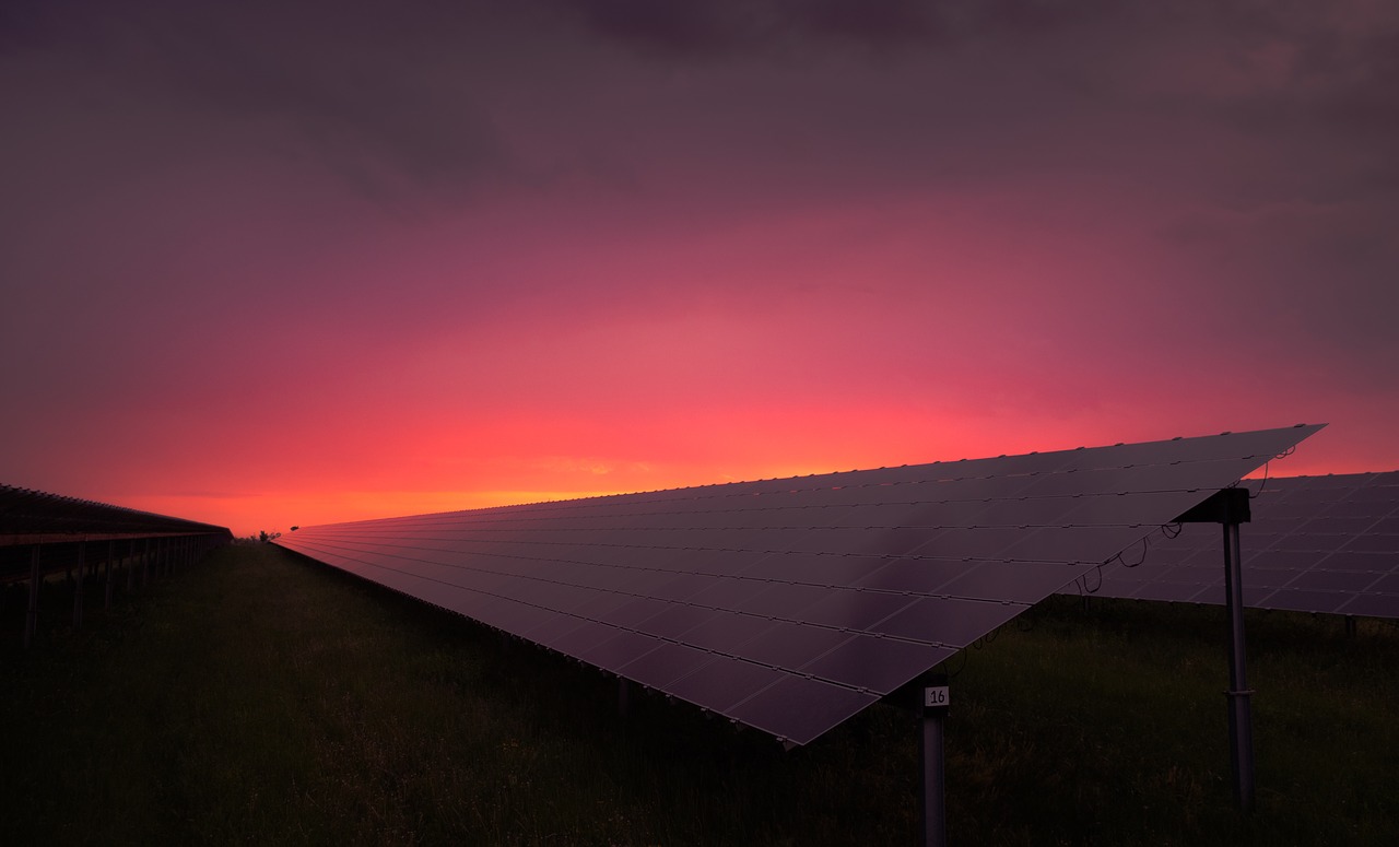 grass sky solar panels free photo