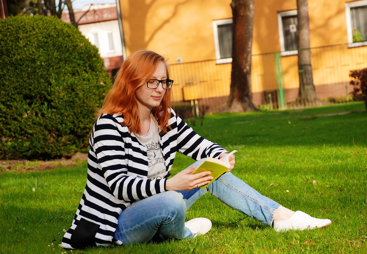 grass  woman  book free photo