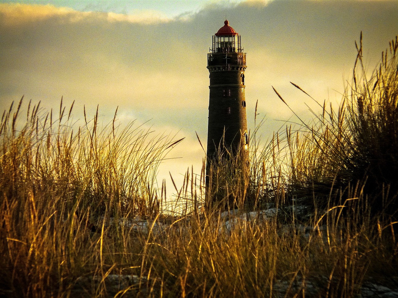 grass sea lighthouse free photo