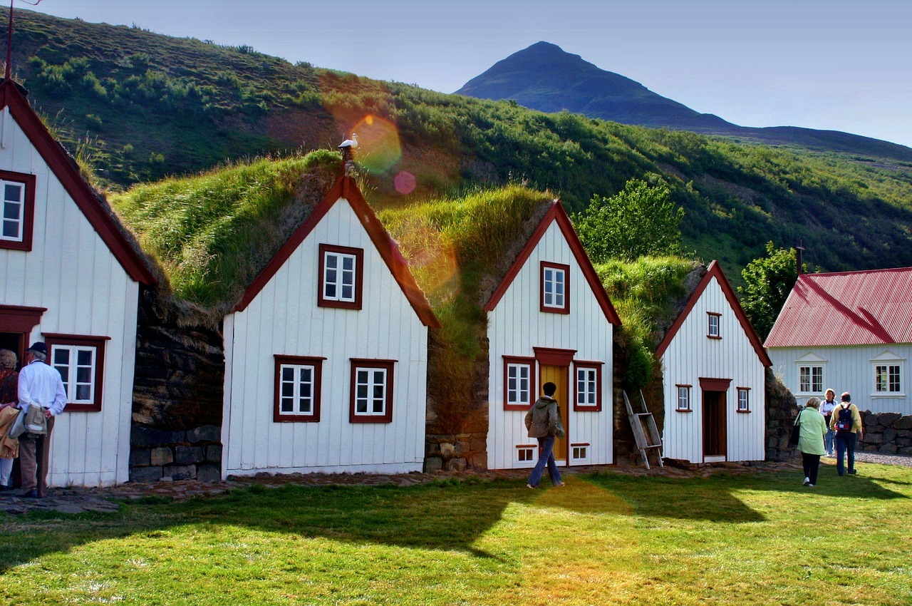 grass roofs iceland homes free photo