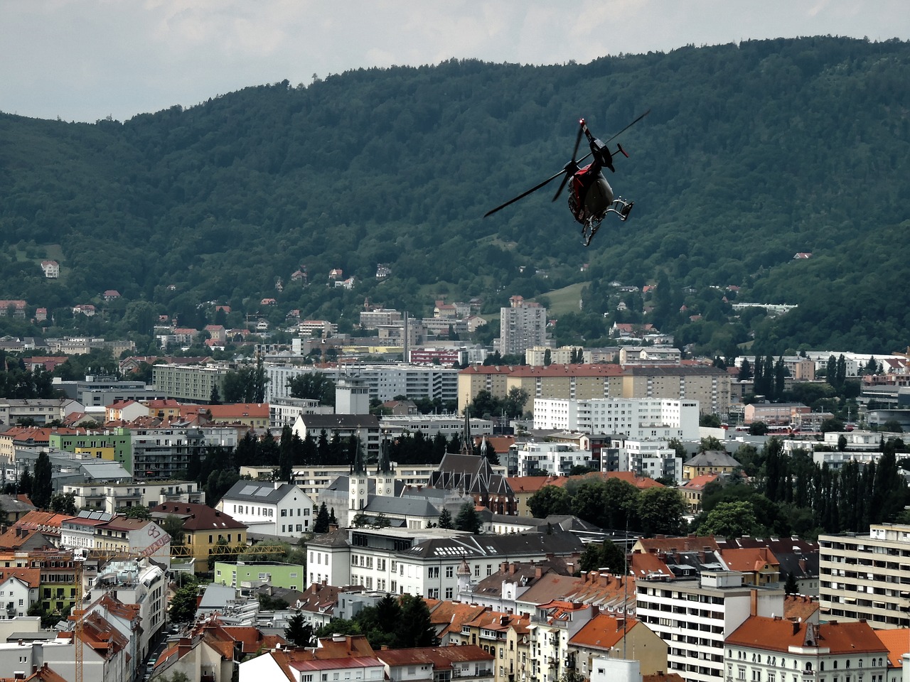 graz helicopter city free photo