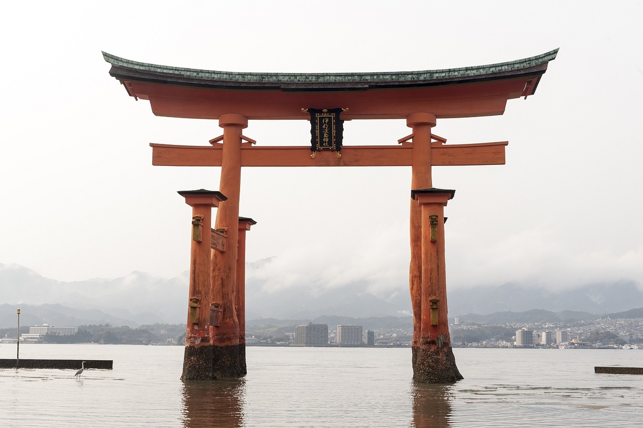 great torii of miyajima symbol boundary free photo