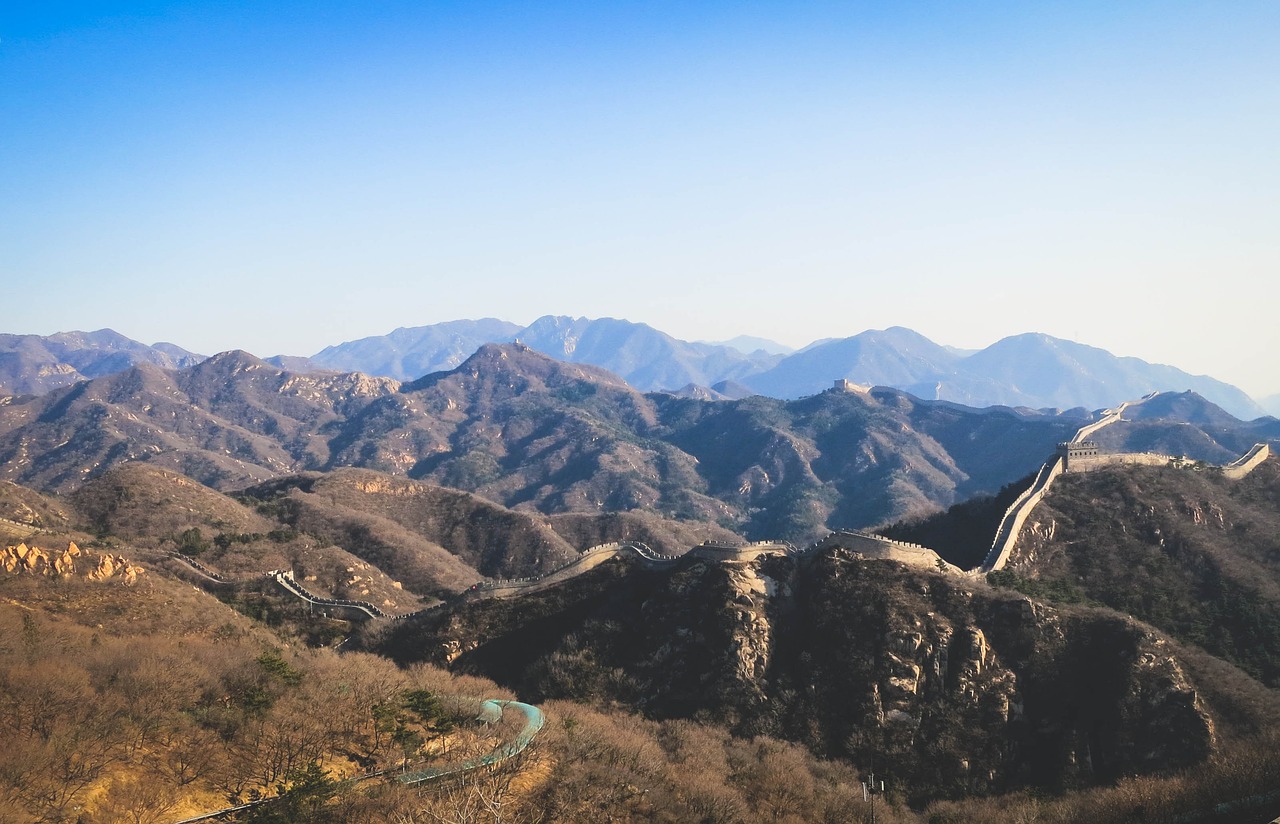 great wall of china mountains hills free photo
