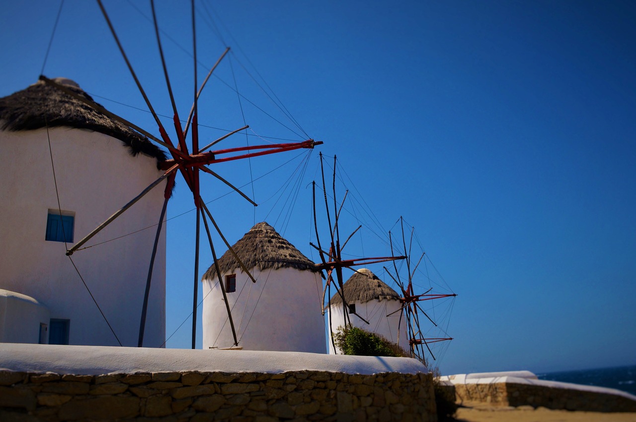 greece mykonos windmills free photo