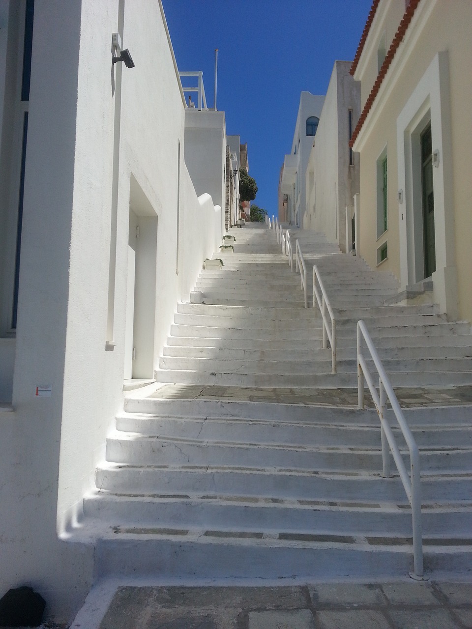 greece stairs white houses free photo