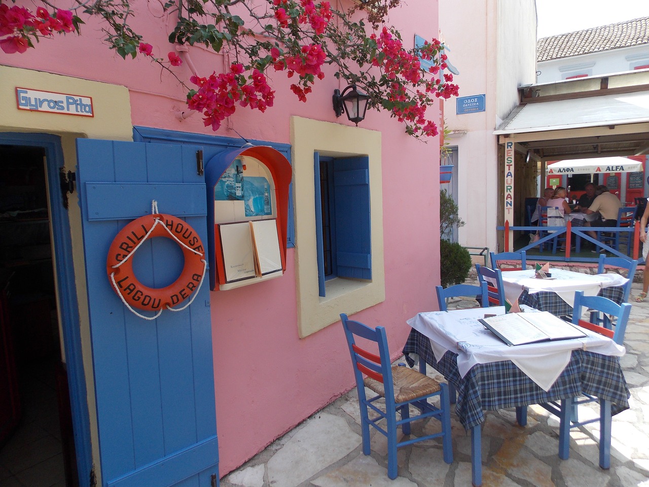 greece blue table free photo