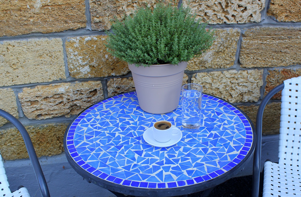 greek coffee  blue table  thyme free photo