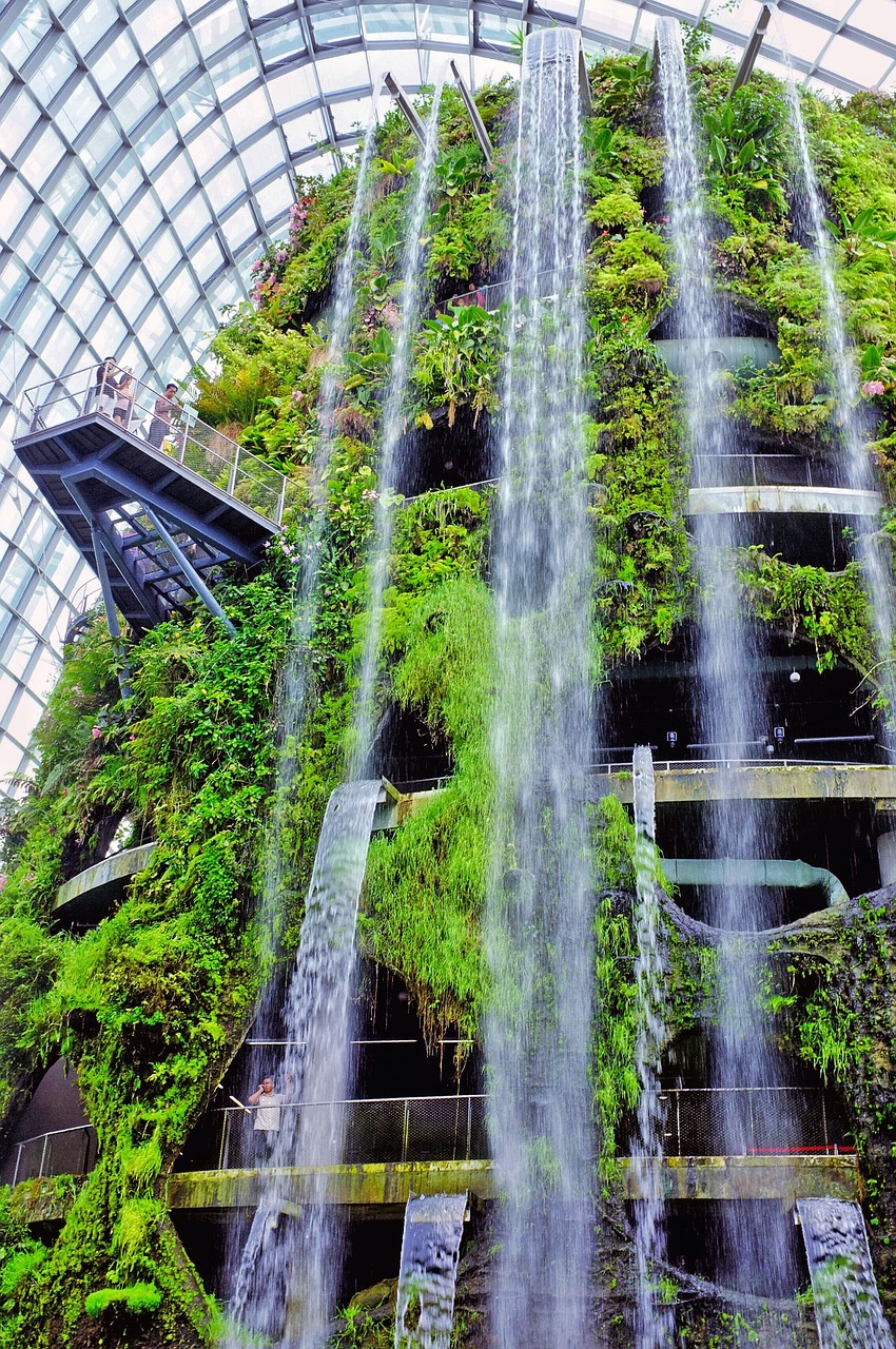 green building waterfalls free photo